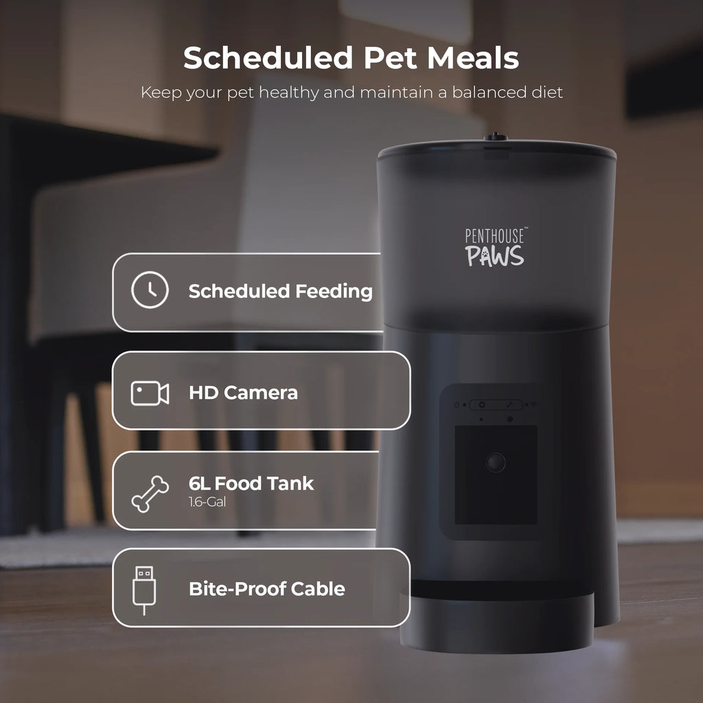 ® Smart HD Feeder, Automatic Pet Food Dispenser, 6L, 1080P Camera, 2-Way Audio, Backup Power, 15 Meals/Day, Black, for Cat & Dog