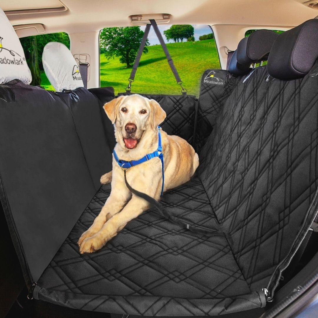 Dog Seat Covers Unique Design & Entire Car Protection-Doors,Headrests & Backseat. Extra Durable Zippered Side Flap, Waterproof Pet Seat Cover + Seat Belt & 2 Headrest Protectors, I0113671