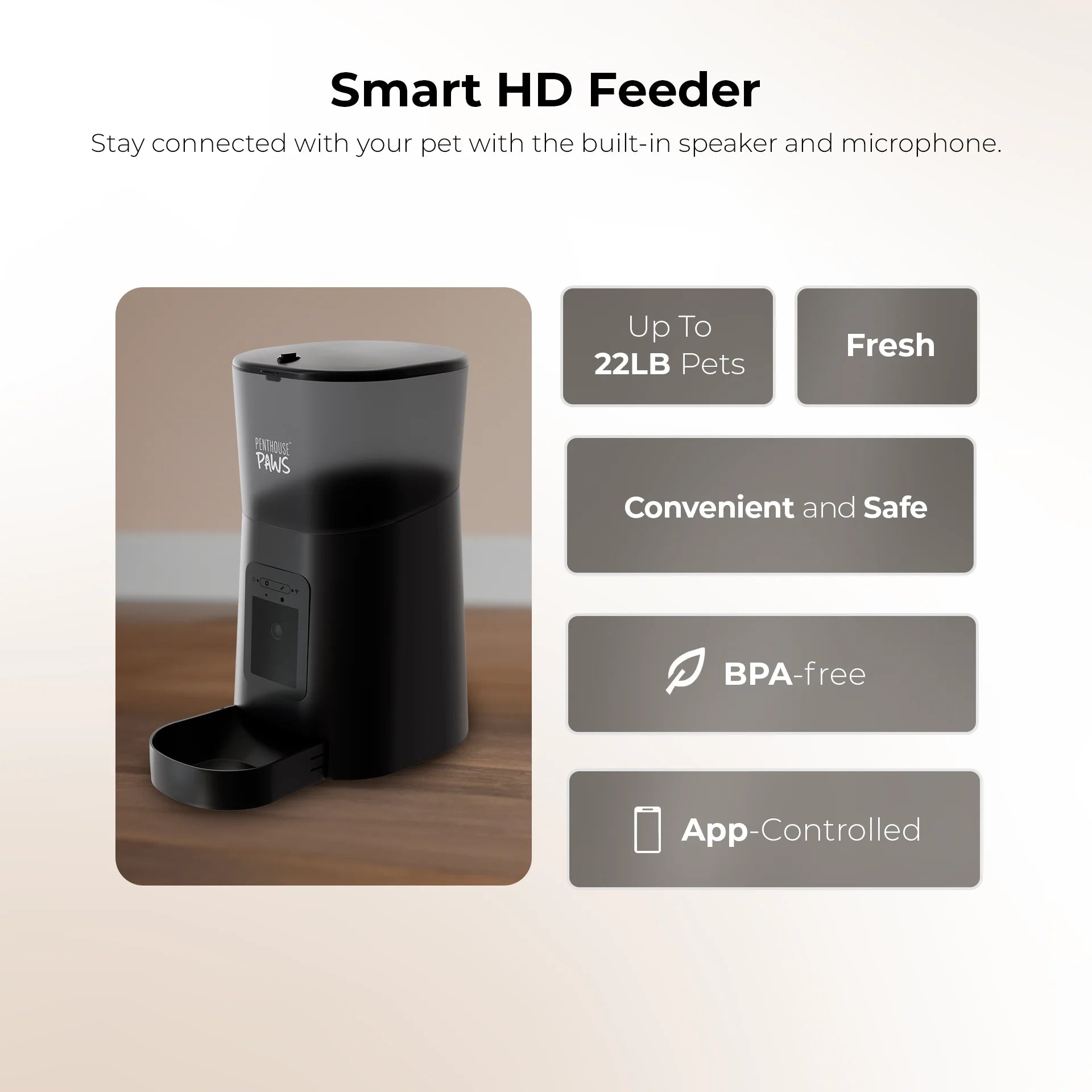 ® Smart HD Feeder, Automatic Pet Food Dispenser, 6L, 1080P Camera, 2-Way Audio, Backup Power, 15 Meals/Day, Black, for Cat & Dog