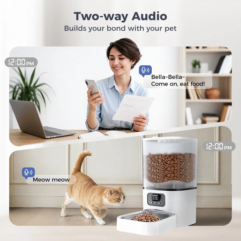 Automatic Cat Feeder with Camera & Night Vision,  Wifi Cat Food Dispenser Dog Timed Feeder Two-Way Audio 6L Pet Feeder for Cat/Dog, APP