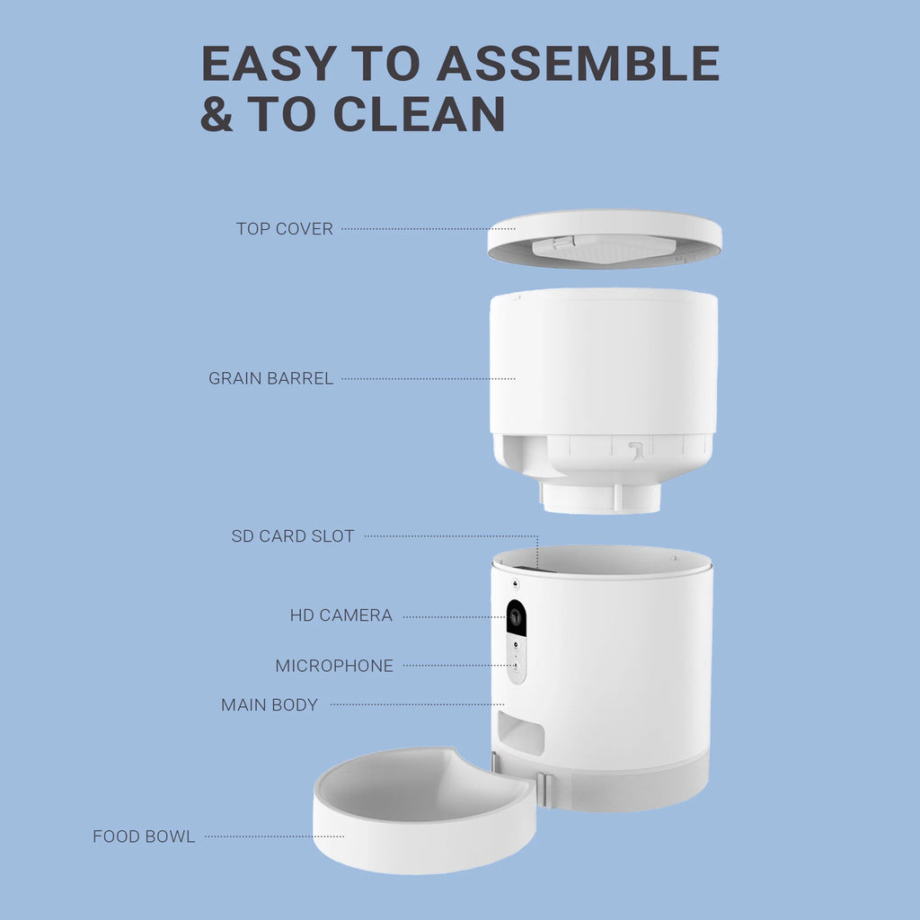 Purechew Automatic Pet Feeder with HD Camera, Smart Food Dispenser for Cats and Dogs, Portion Control, Programmable Treat Dispenser with Video Recording